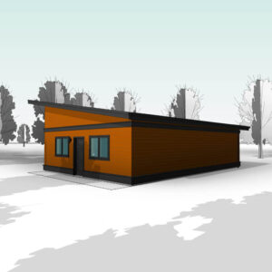 Eastsider - A 3-car garage blueprint. Featuring a sloped flat roof and windows. Premium garage blueprint. Adaptive House Plans