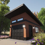Eastsider a 1-car garage blueprint with a sloped flat roof and modern elements. One-Car Garage Plan - Adaptive House Plans