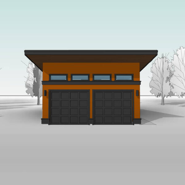 Large 2-car garage floor plan. Modern, sloped flat roof garage blueprint. Adaptive House Plans