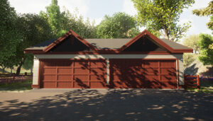 Front side of nicely styled four-car garage