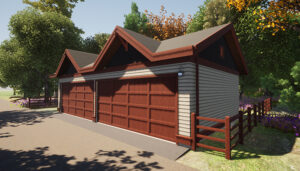 Front right side of Craftsman style four-car garage