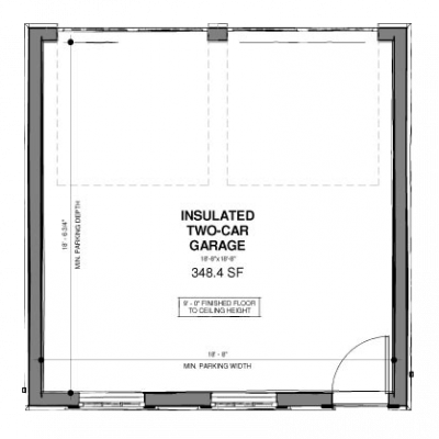 Craftsman styled 20'x20' two-car garage floor plan