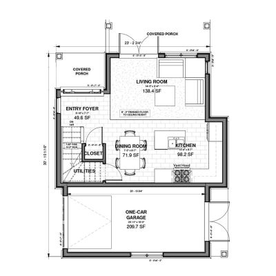 Two-Bedroom Carriage House with Garage Floor Plan - Main floor plan