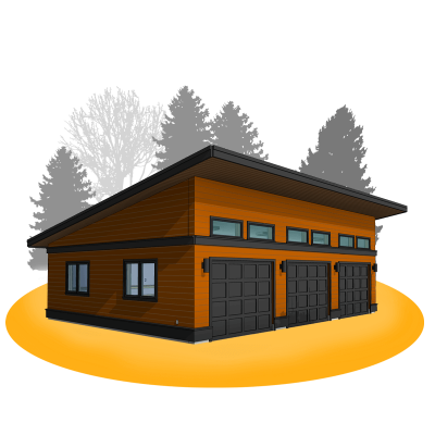 Premium garage floor plan. Featuring windows and a sloped flat roof. The Eastsider Three-Car Garage Blueprint. Adaptive House Plans